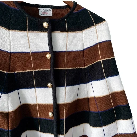 Vintage Plaid Stripe Button Down Knit Cape/Poncho - Picture 10 of 11